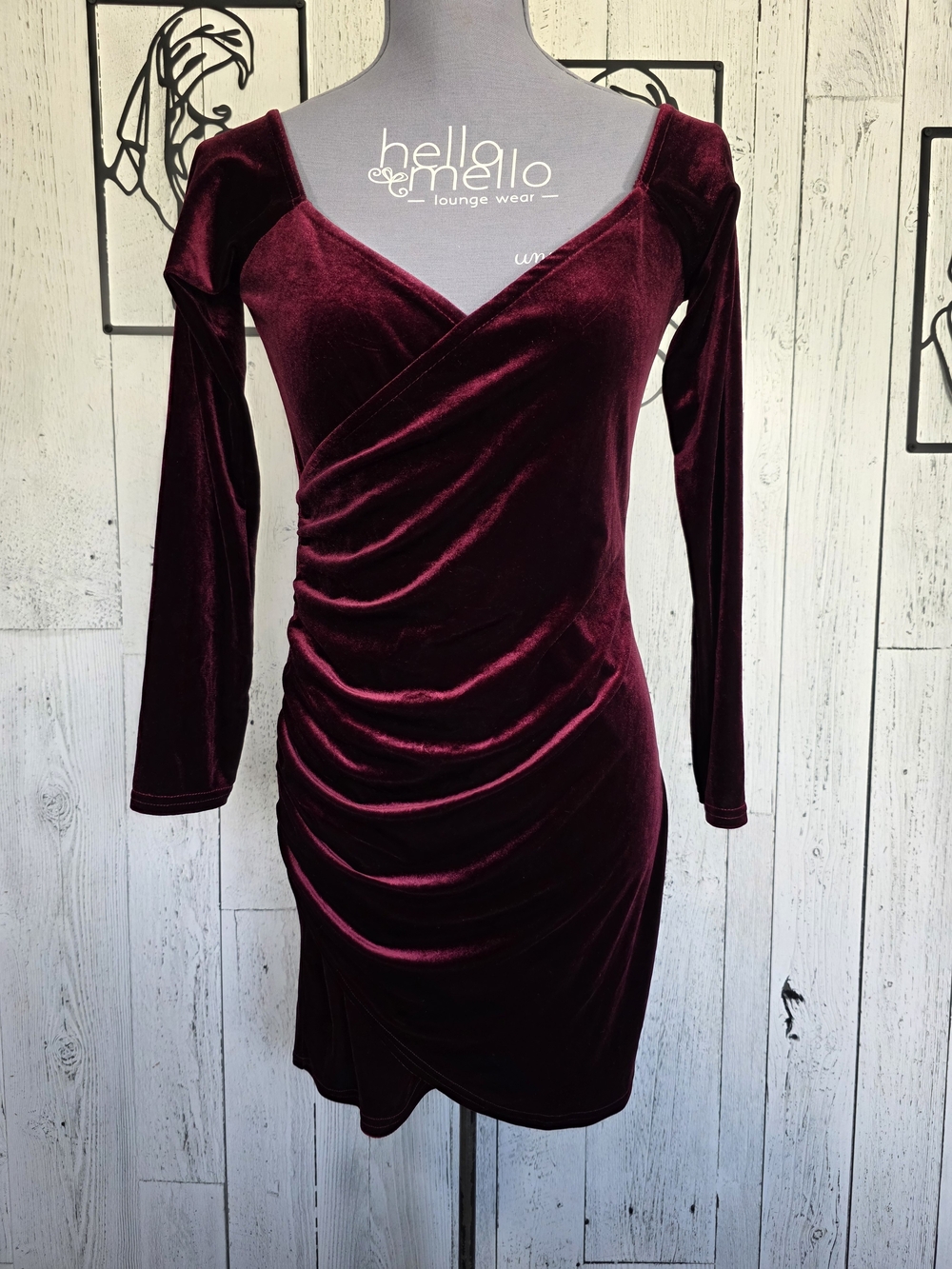 Missguided Burgundy Velvet Ruched Wrap Mini Dress Size US 8 Holiday Party